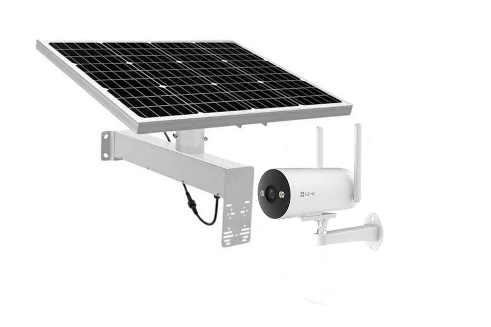 Kit camera cu SIM si panou solar 60W, Baterie 30A, camera Ezviz de 2K, 4G LTE, IR+LED, IP67, SAF-SOL60W-4G