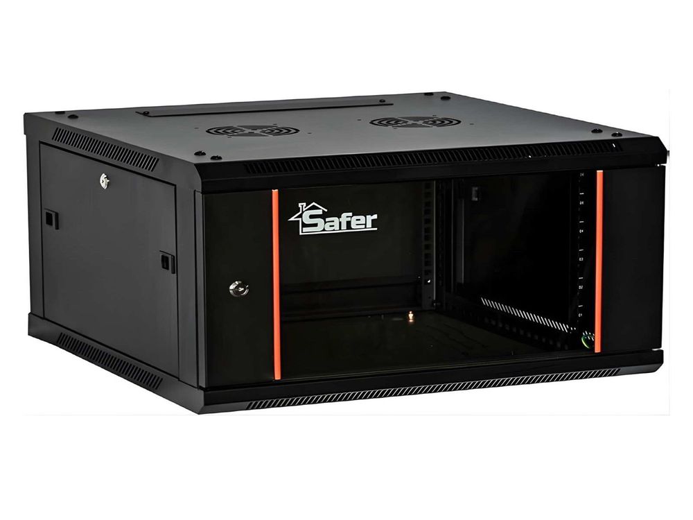Rack 4U, montaj pe perete 600x450, yala cu cheie, usa din sticla securizata, Safer SAF-WMA-6404