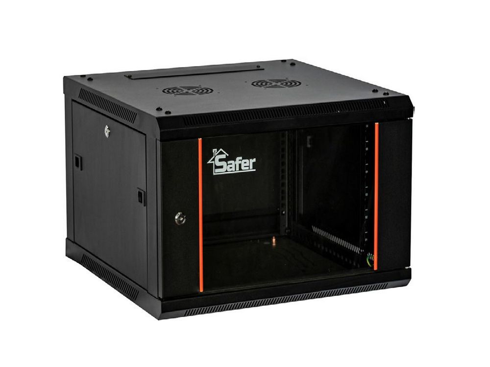 Rack 6U cu montaj pe perete, 600x450, usa din sticla securizata, yala cu cheie, Safer SAF-WMA-6406