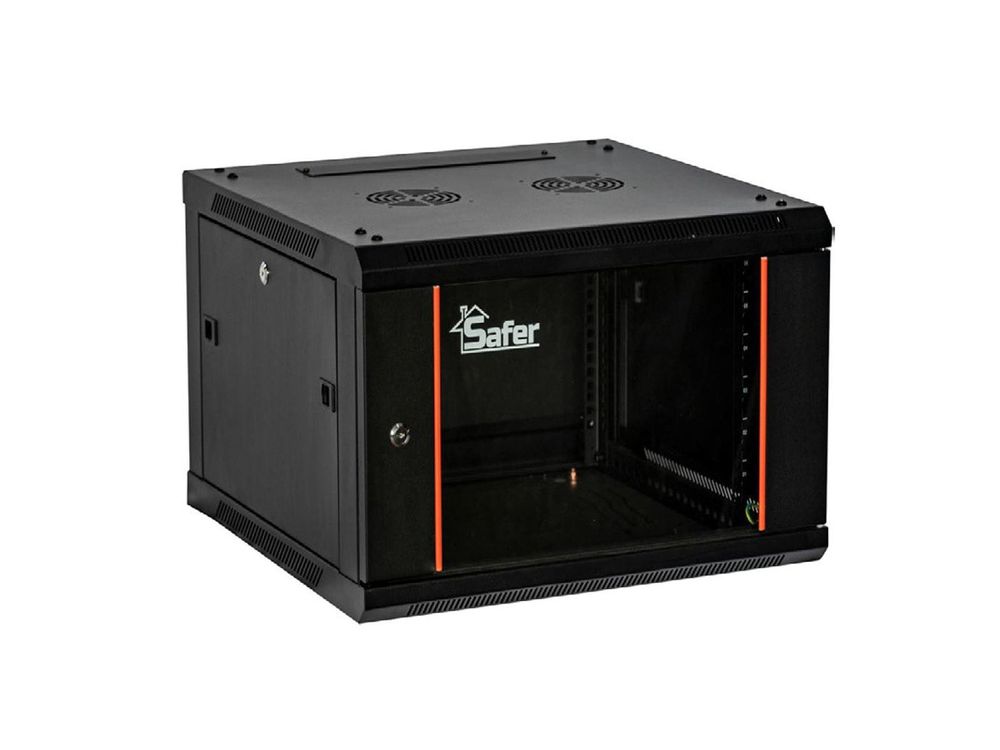 Rack 12U de perete, 600x600, usa din sticla securizata, yala cu cheie, Safer SAF-WMA-6612