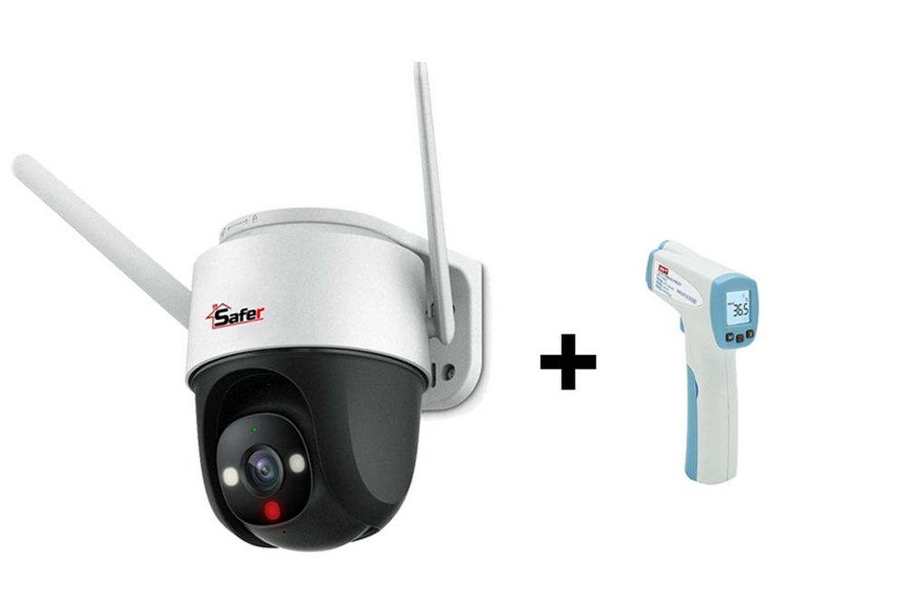 Kit camera supraveghere wireless IP Guardian PT, 4MP, Iluminare duala, Audio, IP66 si termometru cu infrarosu, Safer SAF-WSD42FP+UT305H