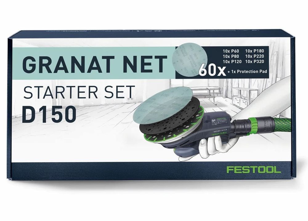 Set 60x Panza abraziva pentru slefuitor reticular Granat Net Starter SET 150, Festool 578667, P60, P80, P120, P180, P240, P320