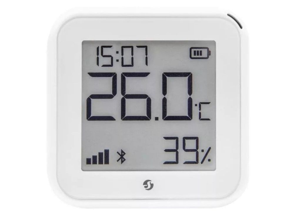 Senzor de temperatura si umiditate Shelly Plus GEN3 HT WH, Wi-Fi, Bluetooth, e-paper, autonomie 1 an, USB-C, automatizari