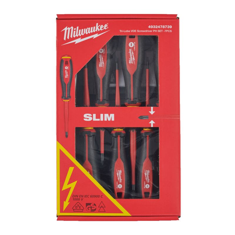 Set 7 surubelnite Milwaukee Tri-Lobe VDE PH, maner anti-alunecare, 4932478739