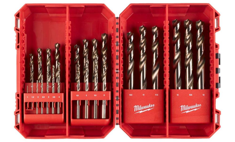 Set burghie Milwaukee HSS-G Cobalt, 25 piese, 1-13 mm, aliaj cobalt, unghi 135 grade, pentru otel inoxidabil, 4932493868