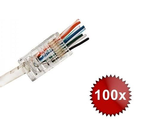 Set 100 buc conector ecranat Pass Through RJ45 CAT5E, 100XRJ45HOLE