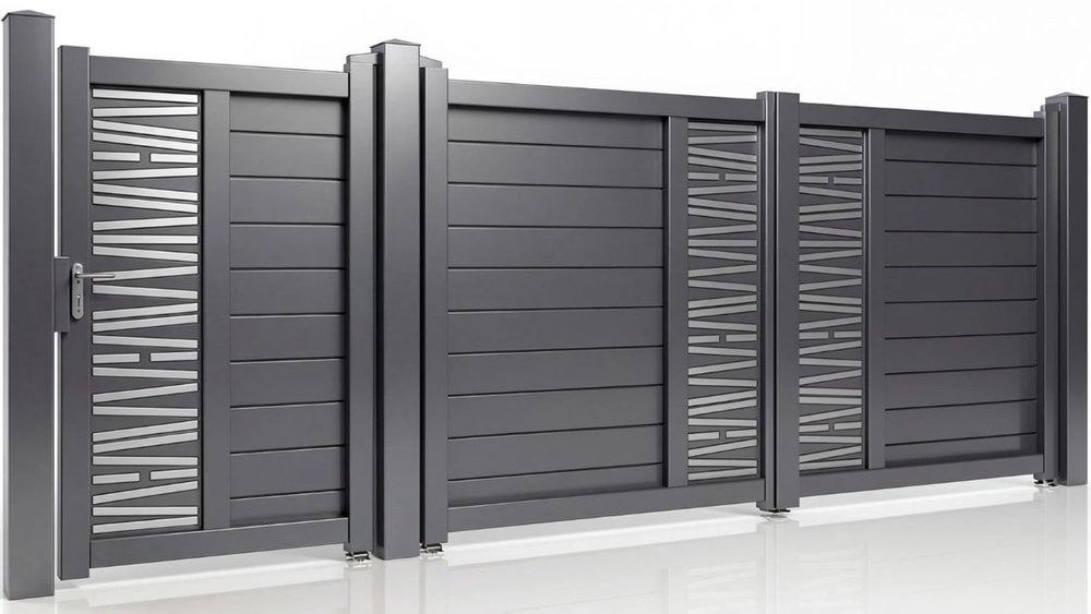 Set porti batante Virtuoso Poseidon, aluminiu, auto 3.5x2 m + pietonala 0.9x2 m, gri antracit, 50-804P/7016+50-803P/7016