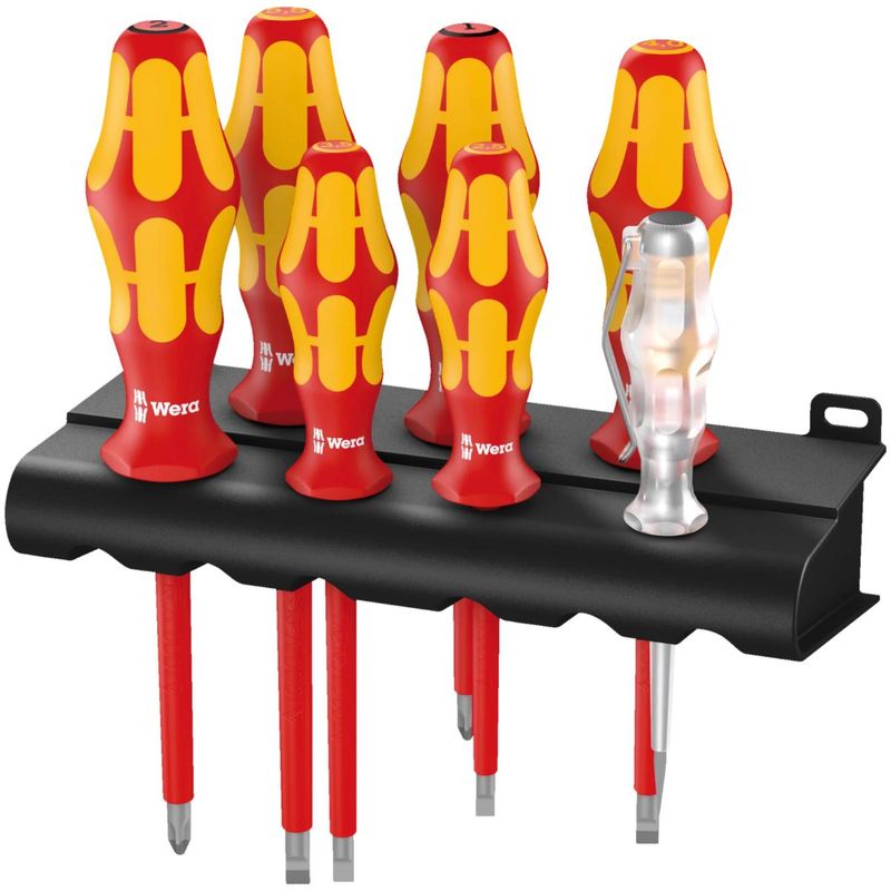 Set 7 surubelnite VDE izolate 1000V Wera Kraftform Plus 100, varf Lasertip, cu suport si tester faza, 5006148001