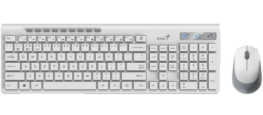 Set Tastatura si Mouse Genius SlimStar 8230 31340015400, 104 taste, BT 5.3, 2.4G, 1200 dpi, USB, alb
