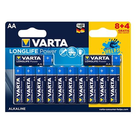 Set 12 Baterii AA LR06 , Alcaline, Varta LONGLIFE Power, VAR-LR6-12