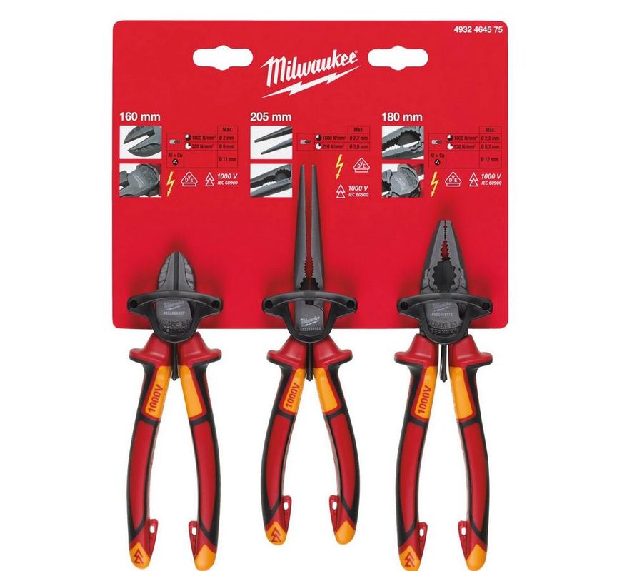 Set 3 clesti Milwaukee VDE izolati, rezistenti la 1.000V, certificati EN/IEC 60900, rezistenta mare la coroziune, 4932464575