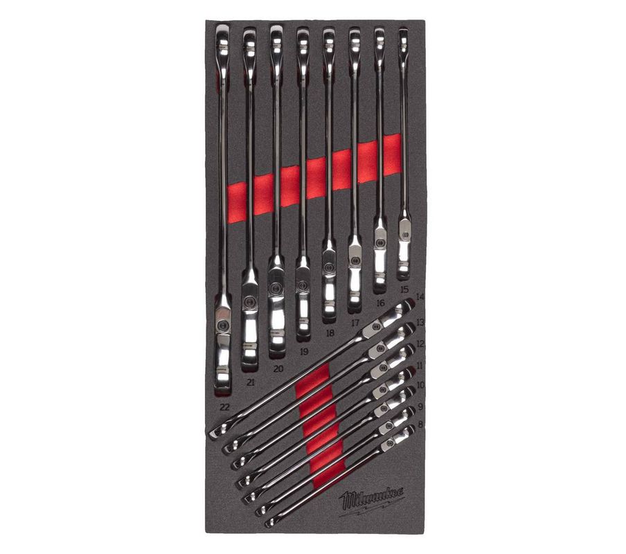 Set insertie spuma de chei fixe Milwaukee MAX BITE, cu clichet si cap pivotant, mecanism cu 144 dinti, 4932479829