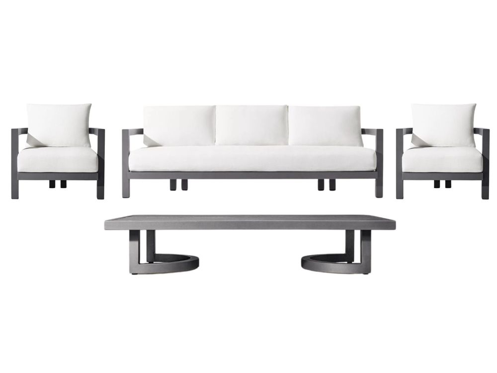Set mobilier gradina Virtuoso SET PARMA, aluminiu, 1 canapea 3 locuri, 2 fotolii, masa, perne incluse, alb
