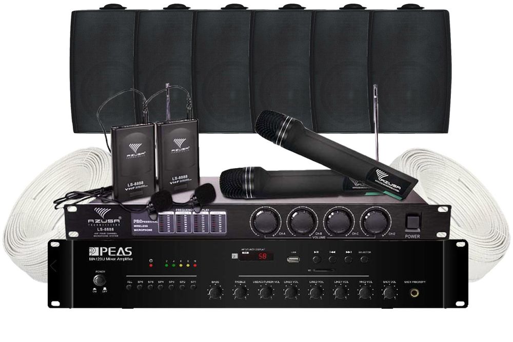 Kit sistem de sonorizare biserica PA de interior, 120W, NEGRU