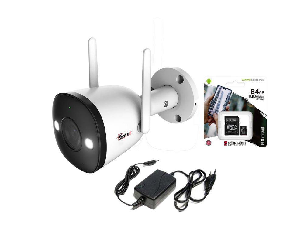 Set supraveghere wireless exterior 2K, camera 4 MP, IR 30M, include alimentator + card 64 GB