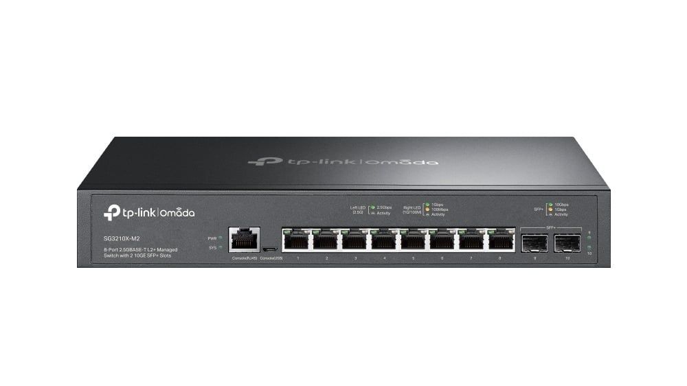 Switch TP-Link Omada, 8 x Porturi 2.5 Gbps, 2 x Sloturi SFP+ 10 Gbps, 80 Gbps, SDN Cloud, SG3210X-M2