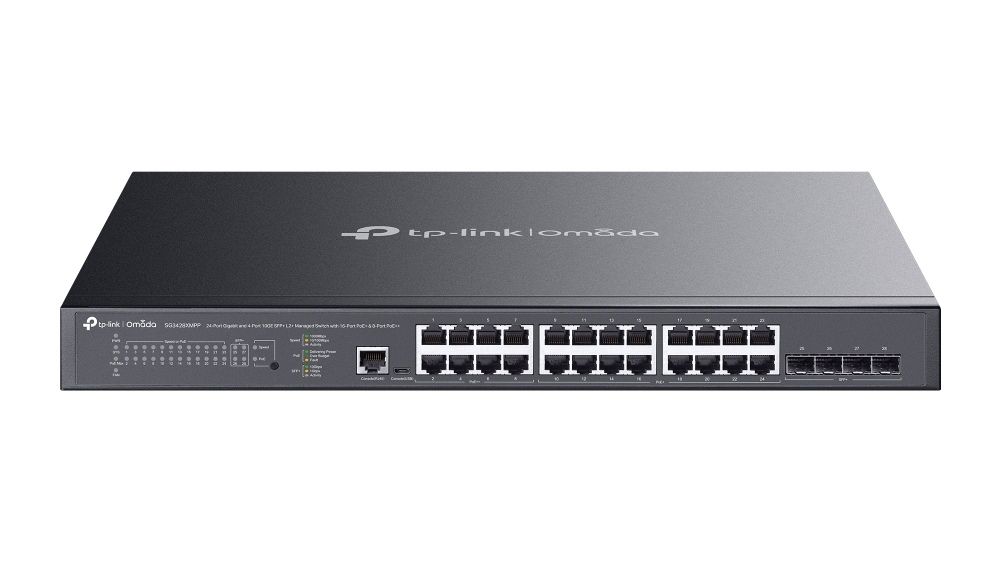 Switch Omada Tp-Link, 24 x porturi Gigabit, 4 x SFP+ 10G, PoE 500W, L2+ Smart Managed, SDN Cloud, SG3428XMPP