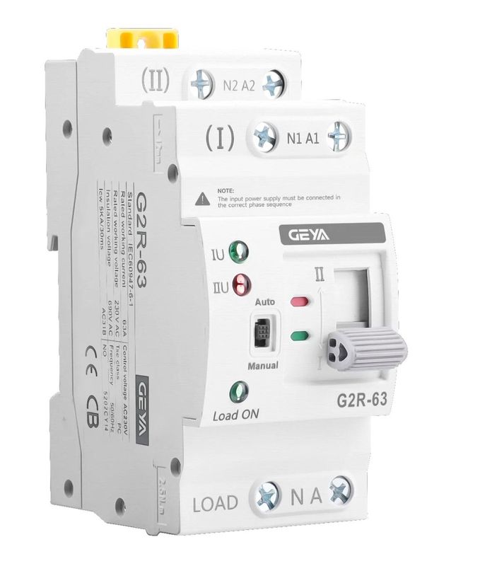 Comutator automat monofazat ATS, 63A, 2 poli, montaj pe sina DIN, Geya ATS 63A - 2P