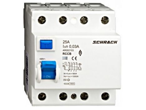 Siguranta diferentiala tetrapolara C25A tip AC 10kA Schrack AR002103