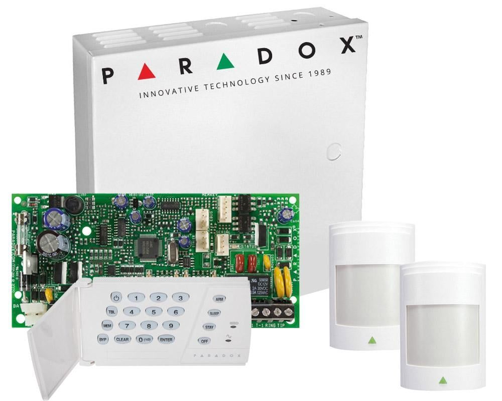 Sistem de alarma 2 zone Paradox SP4000 cu tastatura LED si 2 detectori PIR, SP4000+K636+2XPRO476