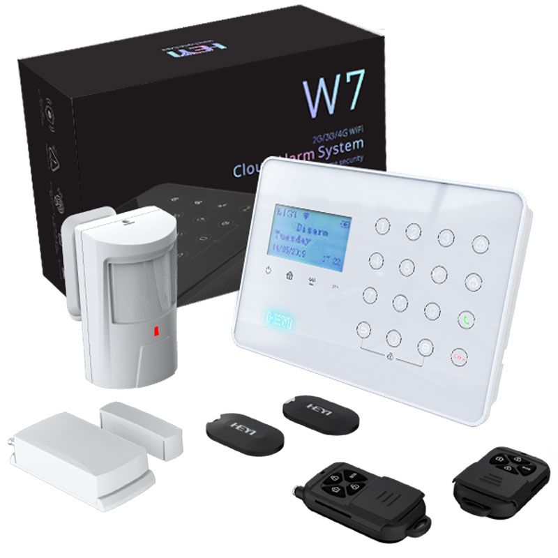 Sistem de alarma wireless, Wi-Fi, antiefractie, 3G/4G, 2 zone, sirena, 2 tag-uri incluse, maxim 32 zone, Aplicatie mobila, Heyi HY-W7