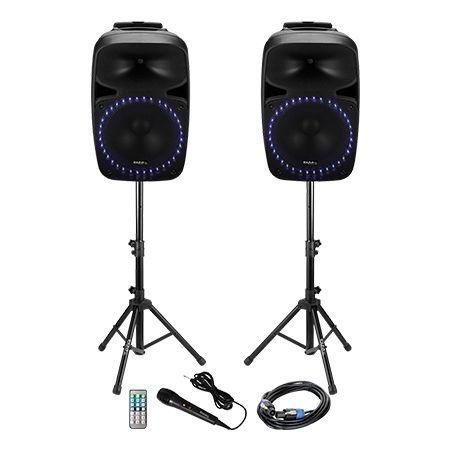 Sistem de sonorizare, 1 x pasiva + 1 x activa, Putere de iesire totala 800W, USB/SD/BT, Ibiza Sound PKG12A-SET
