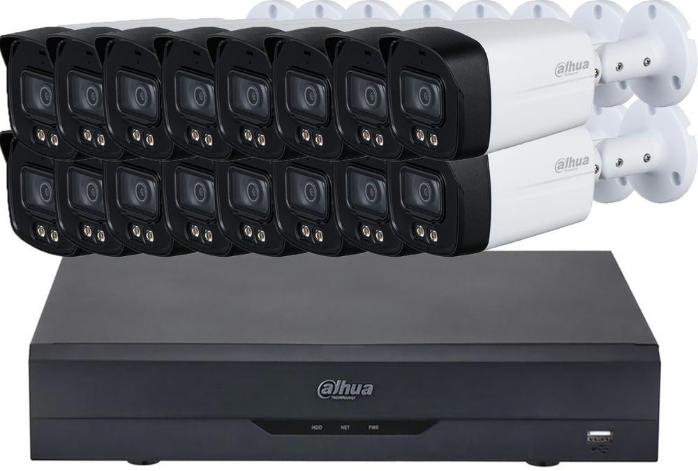 Pachet cu sistem de supraveghere compus din 16 camere cu microfon Dahua Full Color, 5MP, si DVR cu AI, KIT-DAHUA16-5MPLED40