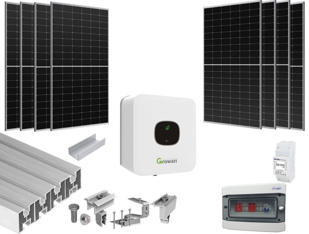 Sistem Fotovoltaic complet, 3KW, Monofazat, ON GRID, LONGI 380W, Growatt, Smart meter, Wi-Fi, accesorii prindere, KIT3KW-MONO-GR380