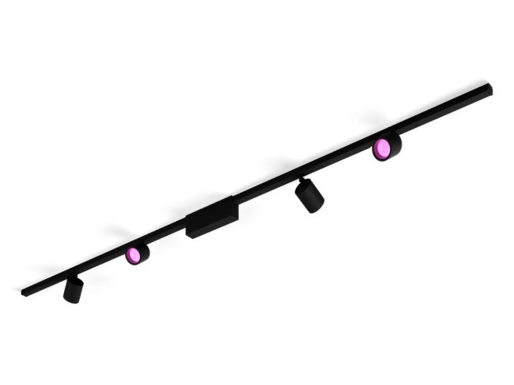 Spoturi LED Philips Hue Perifo 8719514407763, 4 spoturi, 4x510 lm, RGBW, 2000-6500K, Bluetooth, Zigbee, 221.5 cm, IP20, negru