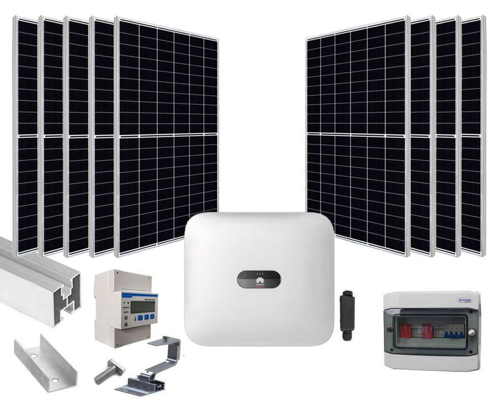 Sistem de alimentare cu energie solara, 4KW, Trifazat, Hibrid, Montaj pe acoperis de tigla KIT4KW-TRIFAZ-HUAWEI455