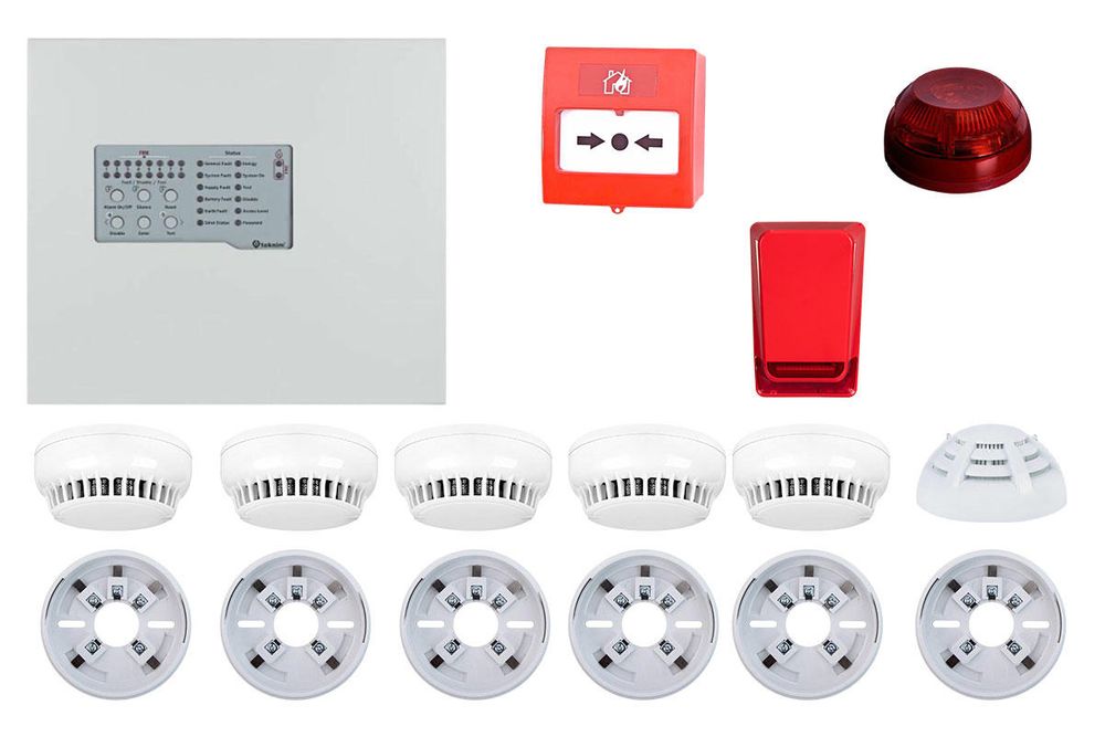Sistem detectie incendiu conventional, 5 senzori de fum, detector gaz, sirena interior/exterior, Teknim KITCONVTEKX5