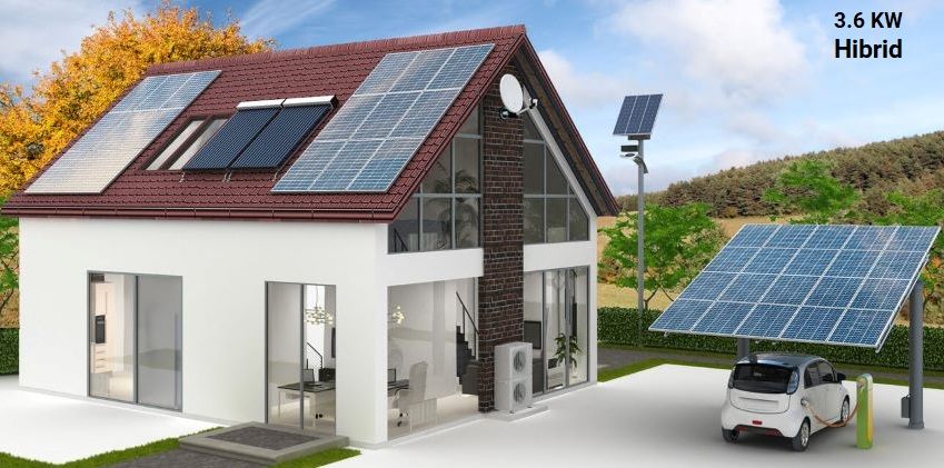 Sistem fotovoltaic 3.6KW, Hibrid - ON-Grid si OFF-Grid, monofazat, montaj pe tigla ceramica SV3.6KW-1F-HIB-C