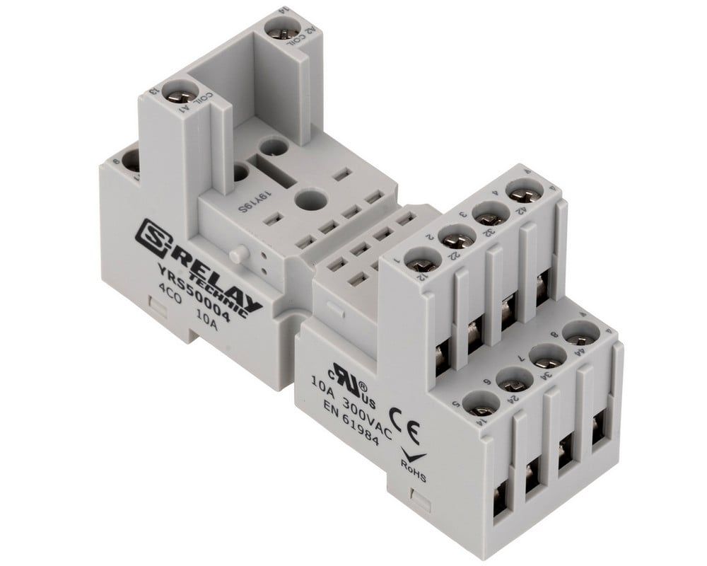Soclu pentru relee RS/PT5, 24V, terminale cu surub, 14 poli, 10A, Schrack, YRS50004