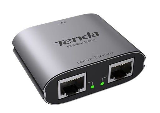 Splitter retea Tenda TND-SG103M, 1 intrare si 2 iesiri RJ45, 3 porturi Gigabit, alimentare USB-C, carcasa metalica