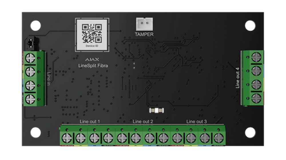 Splitter cu 4 iesiri pentru linia Ajax Fibra, max 2000 m, uz interior, tamper, AJAX Linesplit Fibra