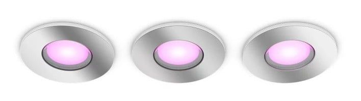 Set 3 spoturi LED inteligente incastrate Philips Hue Xamento 8720169321014, 3x4.2W, 1200 lm, RGBW, 2000-6500K, GU10, IP44, Bluetooth, Zigbee, crom