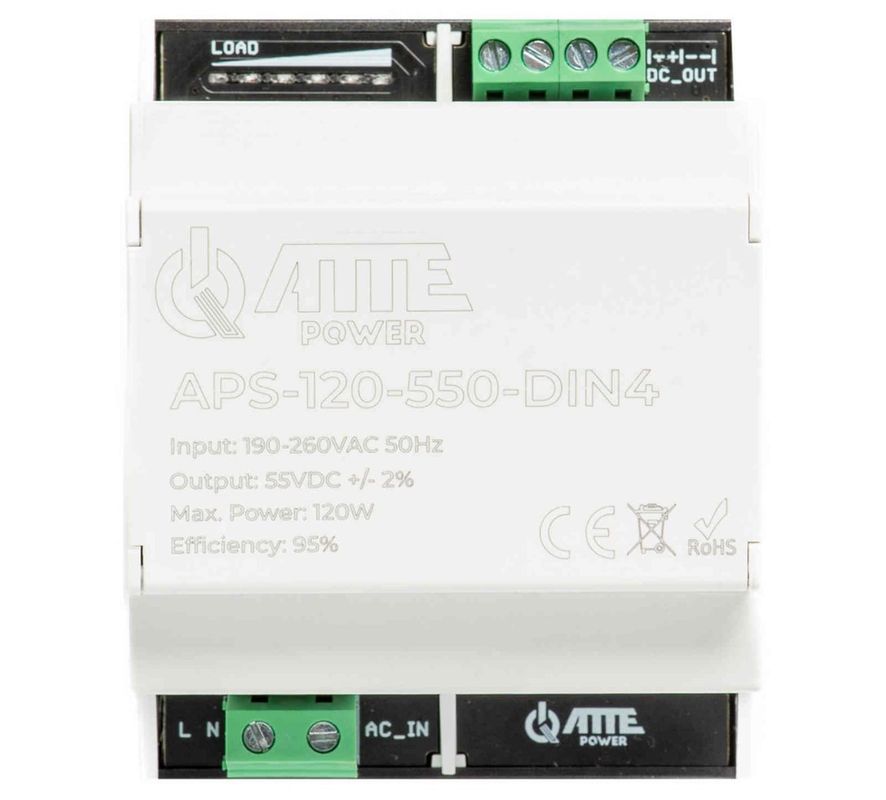 Sursa de alimentare in comutatie Atte Power APS-120-550-DIN4, pentru dispozitive IP PoE, 55V, 120W