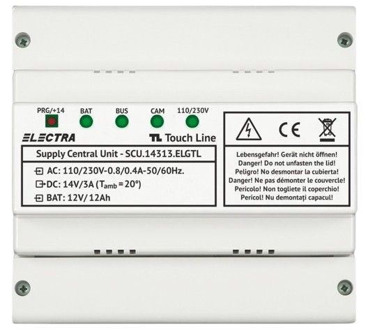 Sursa de alimentare pentru videointerfon Electra, multi-familial, 14V, carcasa ABS, montaj sina DIN, SCU.14313.ELGTL