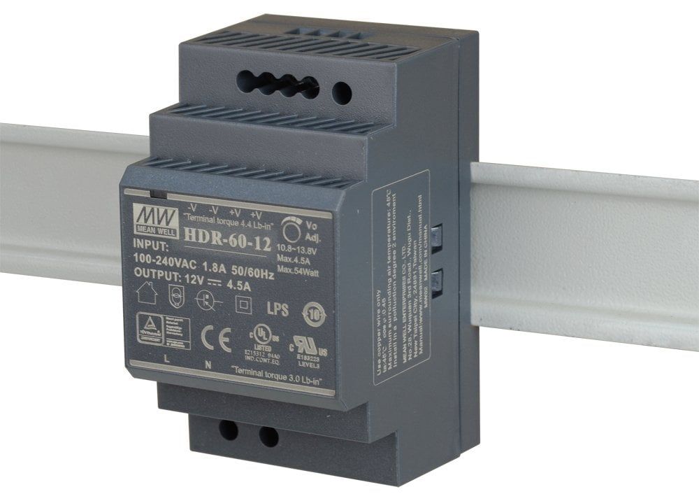 Sursa de alimentare ultra slim, 12V, 4.5A, montaj pe sina DIN, HDR-60-12