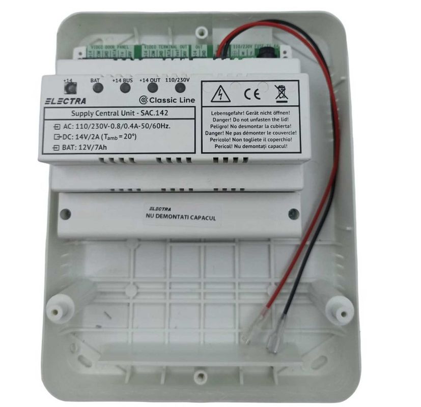[RESIGILAT] Sursa de alimentare Electra, 110/230V AC, 14V DC/2A, carcasa ABS ignifugat, spatiu baterie 12V/12Ah, SAC.142.BTR-R1