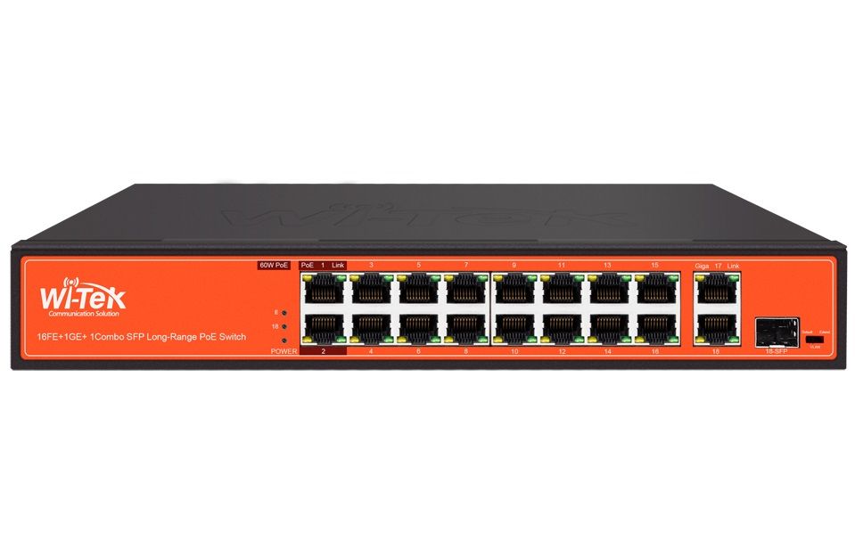 Switch PoE 16 porturi, 1 port SFP, 200W, AI Power, PoE+, SW1916HIPOE-F-300