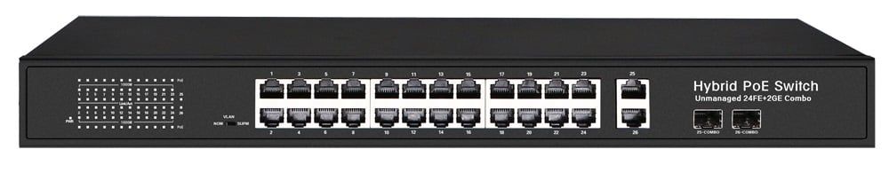 Switch 28 porturi, 24x PoE, 2x WAN Gigabit, 2x  SFP combo, 300W, montare in rack