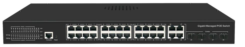 Switch 29 porturi, 24x PoE+ Gb, 4x SFP Gb, 1x combo, 300W, cu management, SW3224POE-MGC-300