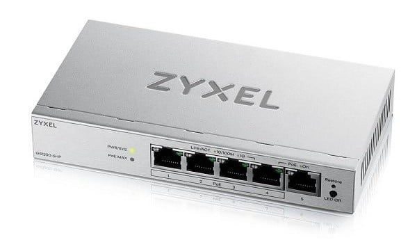 Switch Gigabit PoE Zyxel GS1200-5HPV3-EU0101F, 5x GbE, 4x PoE+, 68W, management web , VLAN, QoS, IGMP, fara ventilator