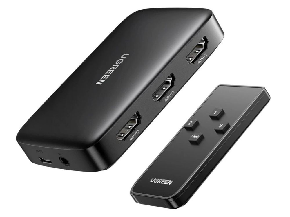 Switch HDMI pentru TV si console Ugreen, 3 intrari HDMI, 1 iesire HDMI, 4K 30Hz, HDMI 1.4, 3D, telecomanda IR, negru, CM332-80125