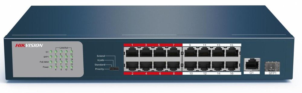 Switch POE 16 canale 1 port SFP 135W Hikvision DS-3E0318P-E/M