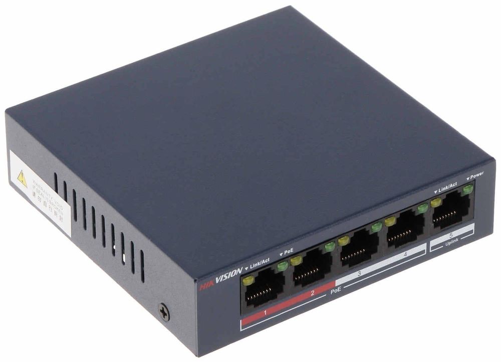 Switch PoE 4 canale Hikvision, 30W Max per port, DS-3E0105P-E/M(B)