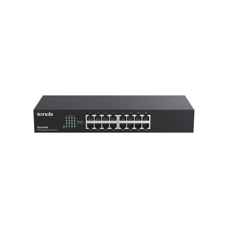 Switch retea Tenda TND-TEG1016D, v8.0, 16 porturi Gigabit, fara management, protectie fulger 6KV, carcasa metalica, montare rack