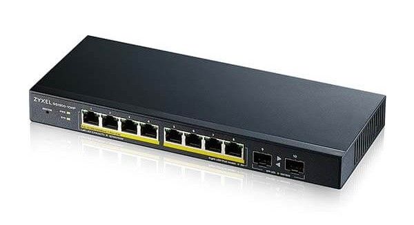 Switch retea Zyxel GS1900-10HP-EU0102F, 10 porturi, 8x Gigabit PoE+ si 2x SFP, buget PoE 77W, Layer 2, management inteligent