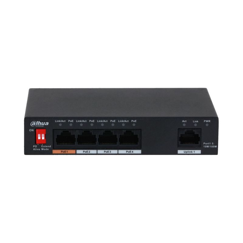 Switch Dahua cu 4 porturi PoE, fara management, 48V-57V DC, PFS3005-4ET-60